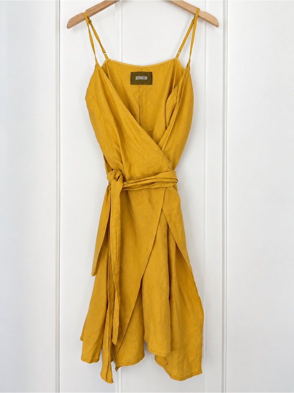 Wrap Midi Dress in Mustard Yellow by Reformation